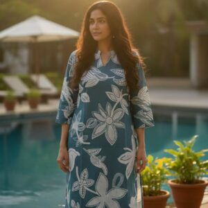 Aqua Green Colour with big Flower Design