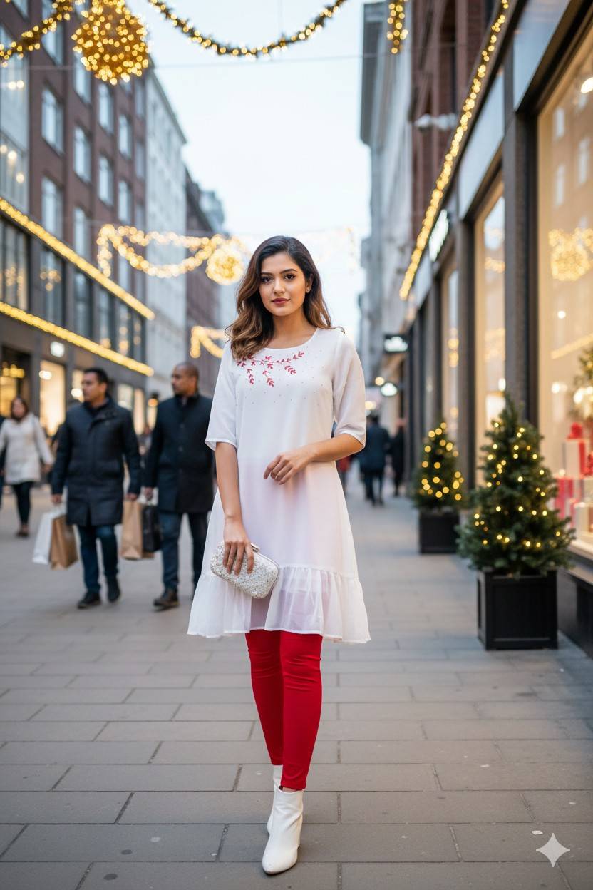 White and Red beeds work with thread Soft Georgette (Top Only)