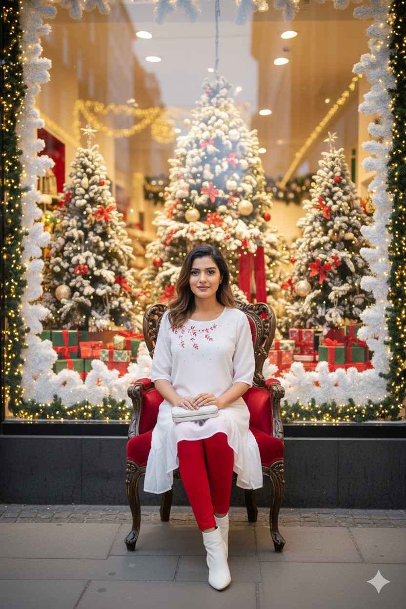 White and Red beeds work with thread Soft Georgette (Top Only) - Image 3