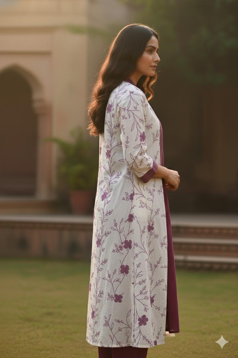 Mauve Shade embroidered pattern Detachable Jacket Kurti with front tie - Image 4