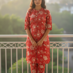 Red Colour Cord set with flower design