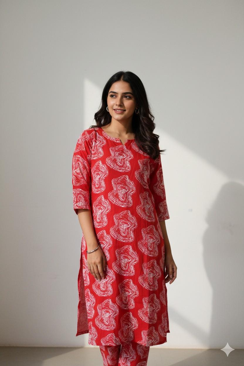 Red and White Design Popcorn fabric Cord Set