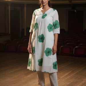 Cream and Green Cotton Fabric (Top Only)