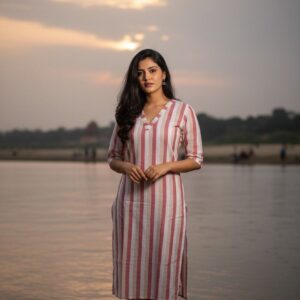 White And Peach lines Cord set