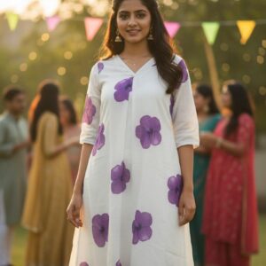 Cream and Purple Cotton Fabric (Top Only)