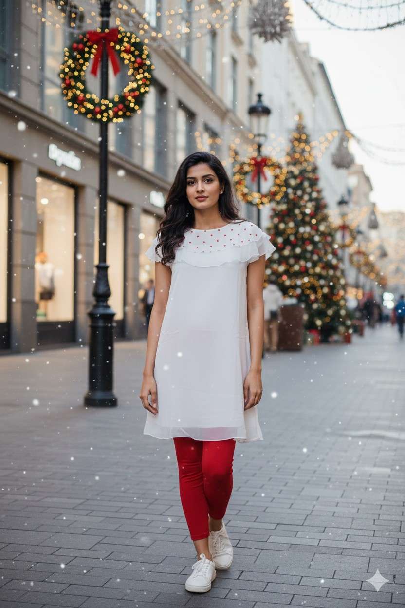 White small thread Design Soft Georgette (Top Only)