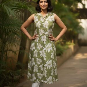 Light Green Colour With Floral Leaf Print