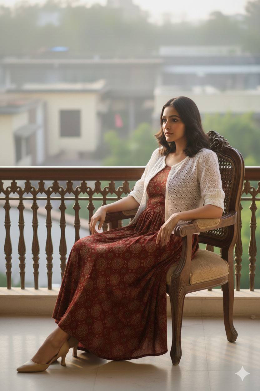 Maroon and Cream colour combinaton with a Detachable Jacket - Image 3