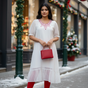 White small thread Design with Mirror Soft Georgette (Top Only)