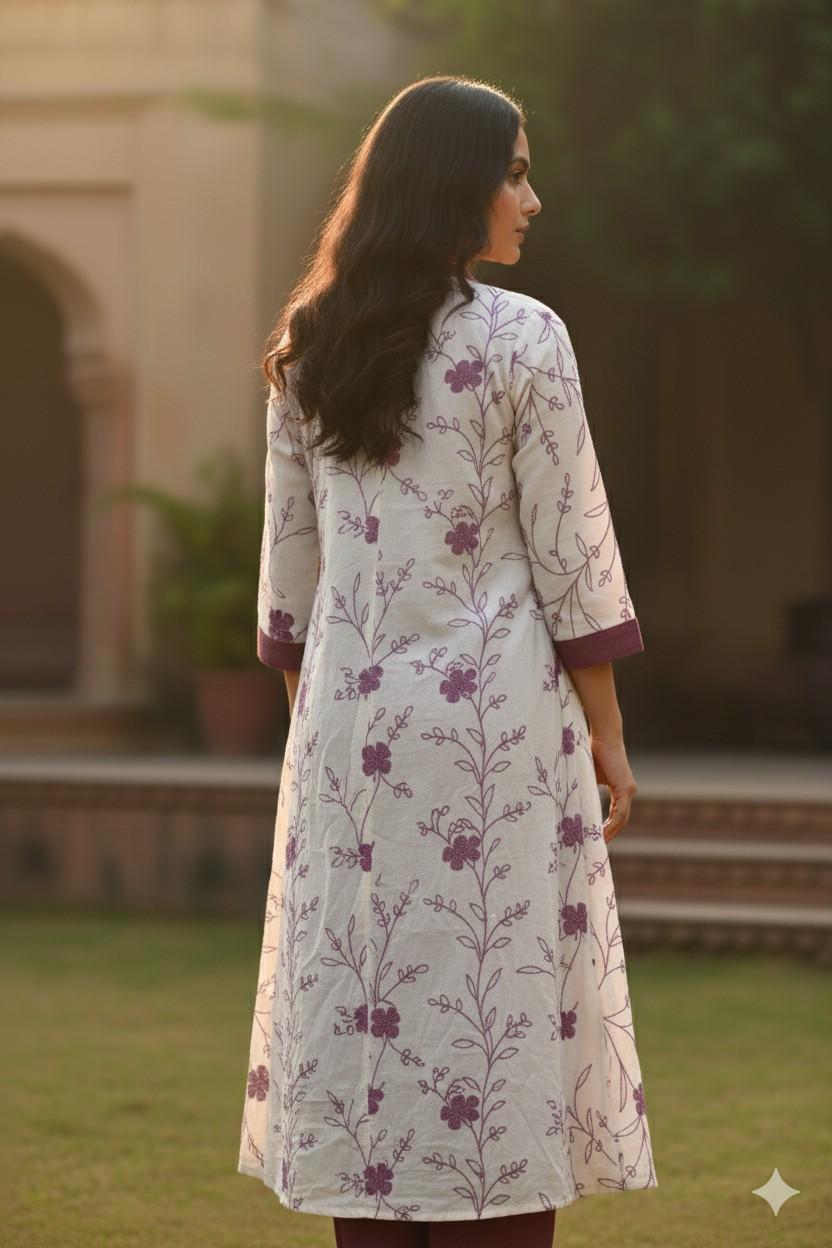 Mauve Shade embroidered pattern Detachable Jacket Kurti with front tie - Image 3