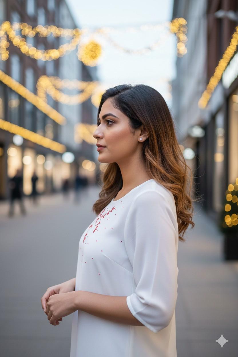 White and Red beeds work with thread Soft Georgette (Top Only) - Image 4