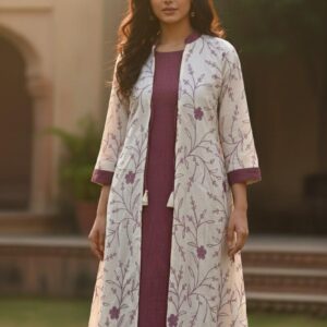 Mauve Shade embroidered pattern Detachable Jacket Kurti with front tie