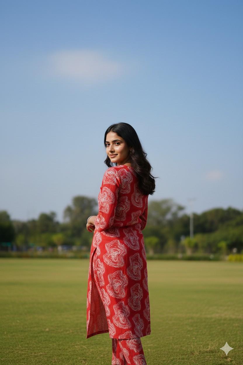 Red and White Design Popcorn fabric Cord Set - Image 4