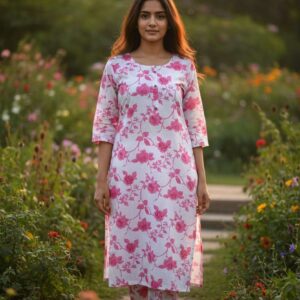 White And Pink Flower Design Cordset