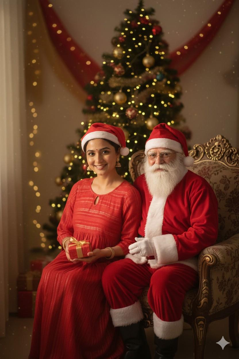 Red colour with thin silver and gold Shimmer Zari Lines - Image 2