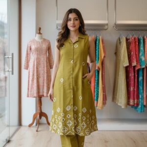 Mustard Yellow Colour Cord Set With Thread Work